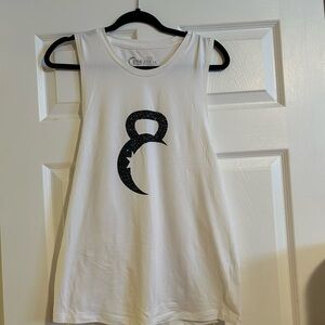 White Tank Top with Black Kettlebell Design
